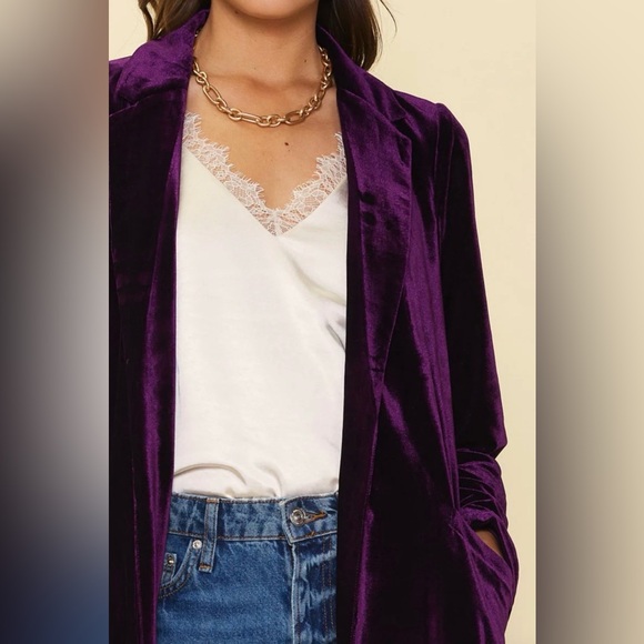 Anthropologie Skies are Blue ~ Plush Velvet Duster Coat in Dark Plum M - Picture 3 of 14